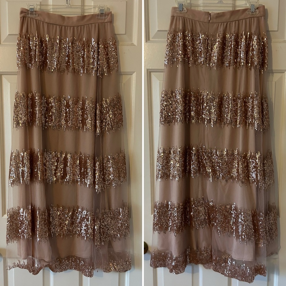 🆕 Anthropologie Eva Franco Blush Rose Sequin Tulle Maxi Skirt - Picture 4 of 10